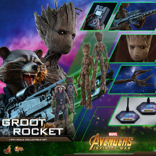 North American version HotToys 1/6 Avengers Groot Rocket Raccoon MMS476 MMS475 Actionfigur