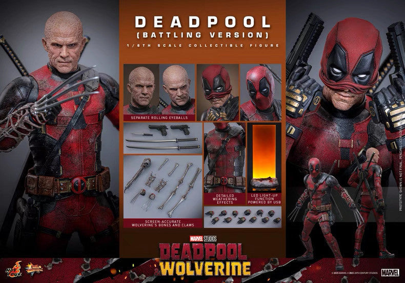 HT 1/6 MMS782 Deadpool 3.0: Battle Version – Deluxe Edition mit drei Kopfskulpturen und Kampfschaden