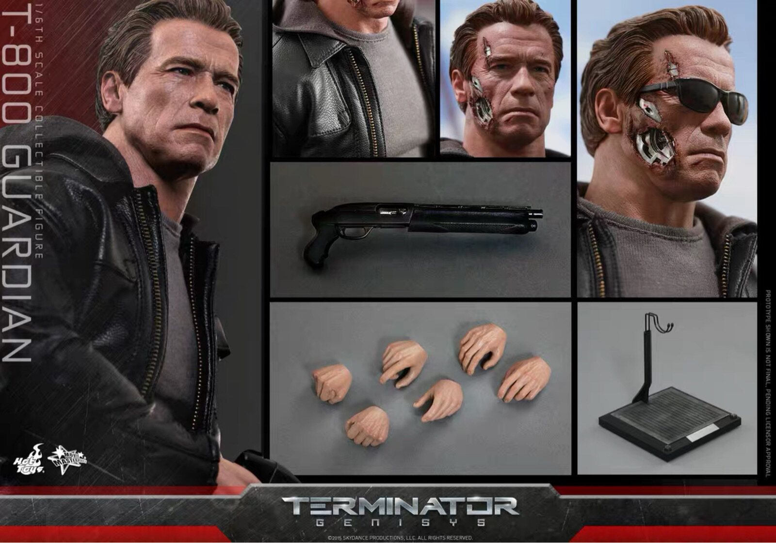 HOTTOYS MMS307 Terminator 5 Genisys T800 Alte Version Arnold Zweikopfskulptur Actionfigur