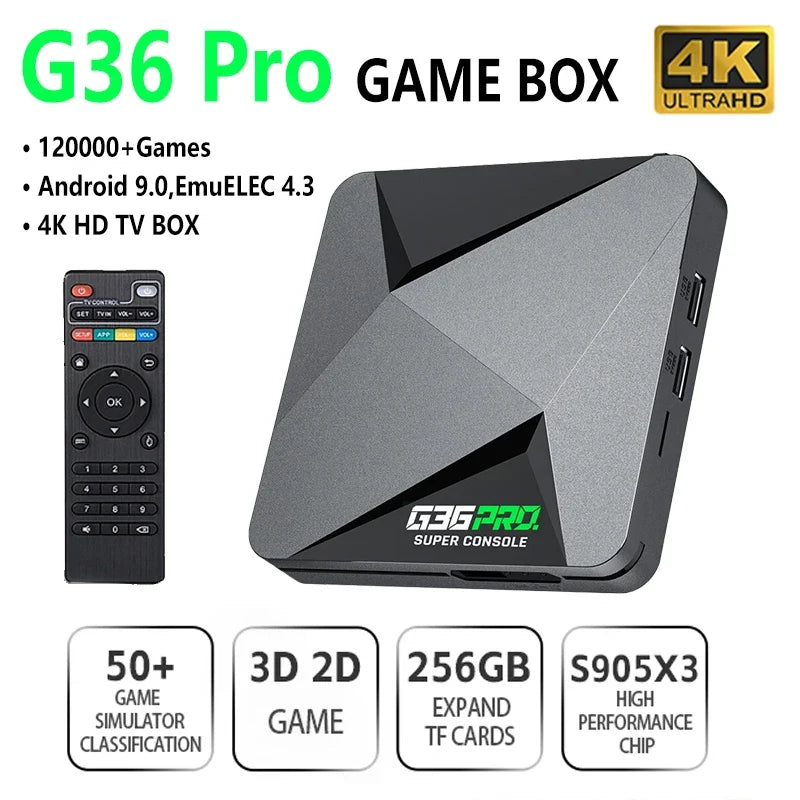 Super Game Box G36 Pro 128G 4K Retro Video Game Console with 60000+ Retro Games for MAME/PS1/PSP/DC Upgrade Wireless Controller