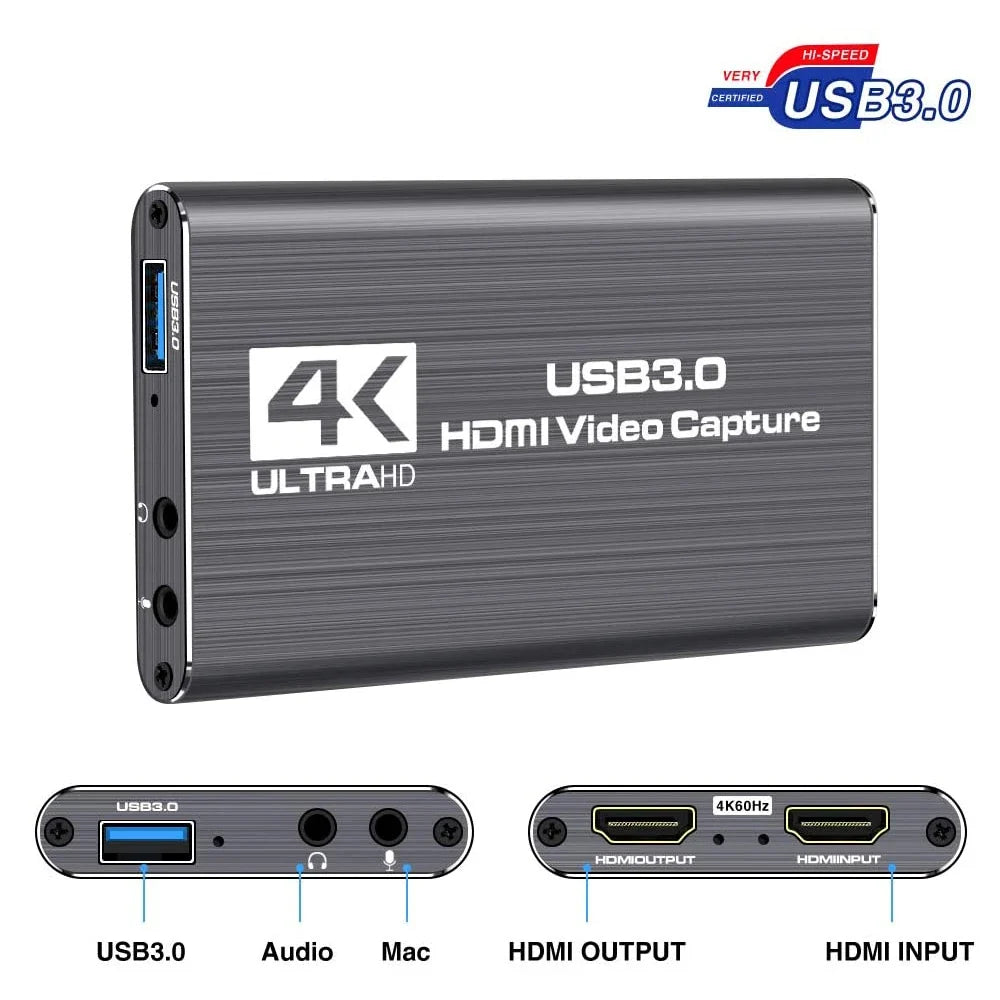 Navceker USB 3.0 HDMI Game Capture Card 1080P 4K placa de video Reliable streaming Adapter For Live Broadcasts Video Recording