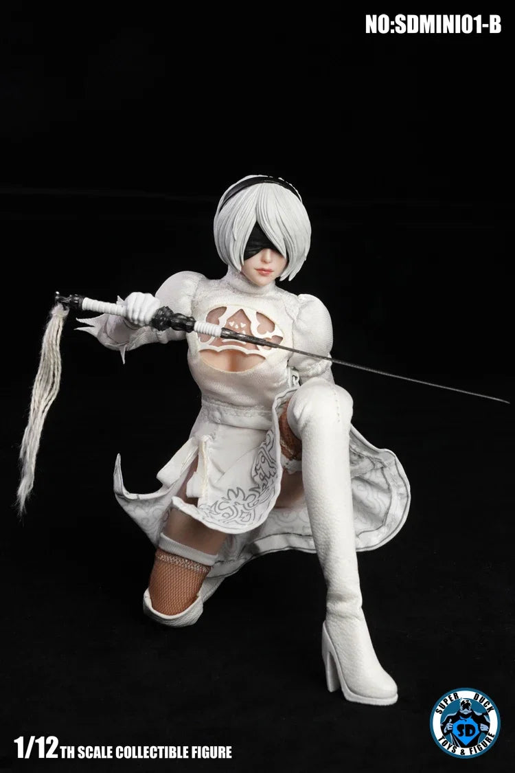 Sdmini001 1/12 Nier 2B Girl Head Sculpt Gothic Dress Over Knee High Heel Boots Accessory For 6'' Women Soldier Action Figure Toy