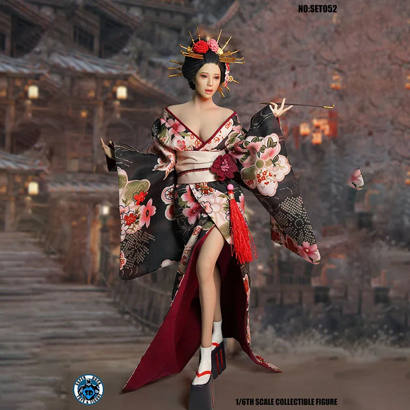 In Stock SET052 1/6 Japanese Geisha Oiran Japanese Sengoku Head Sculpt Kimono Costume Clothes Set Model for 12'' Body