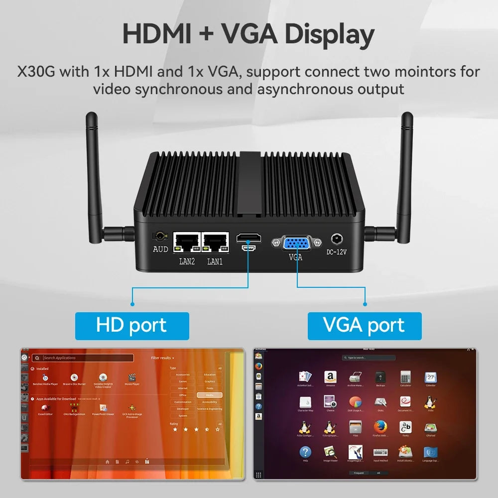 XCY Fanless Mini PC Intel Celeron J6412 N5105 2x GbE LAN 2x RS232 HDMI VGA WiFi 4G LTE Windows 10 Linux Industrial Computer