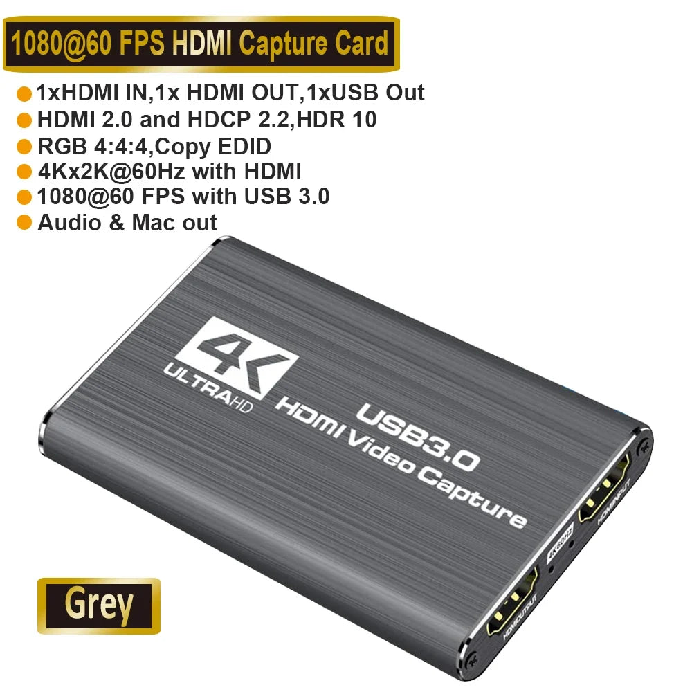 Navceker USB 3.0 HDMI Game Capture Card 1080P 4K placa de video Reliable streaming Adapter For Live Broadcasts Video Recording