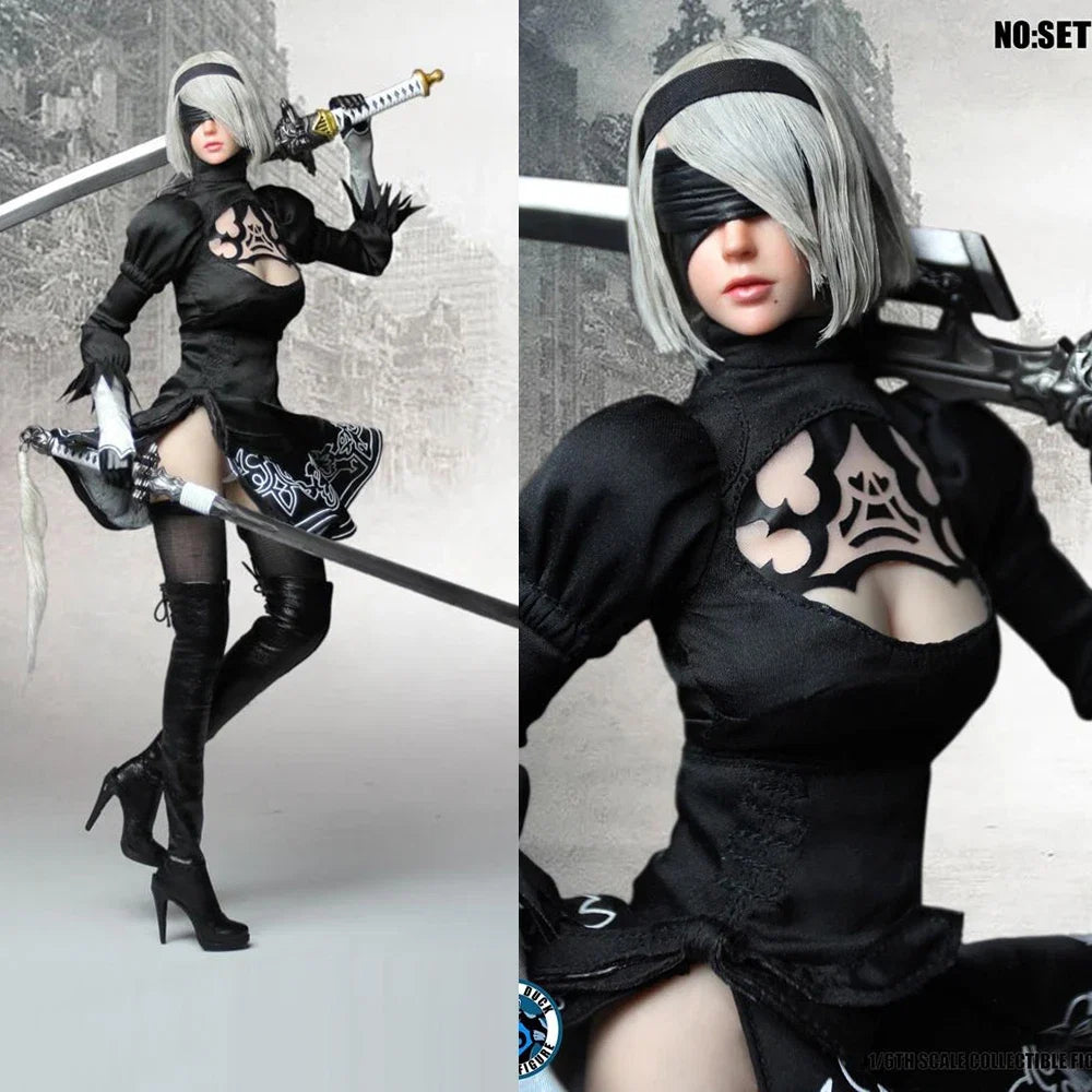 SUPER DUCK SET015 1/6 Nier: Automata Yorha 2B Head Sculpt & Clothing Sets Accessory For 12Inch Action Figure Model For Fans