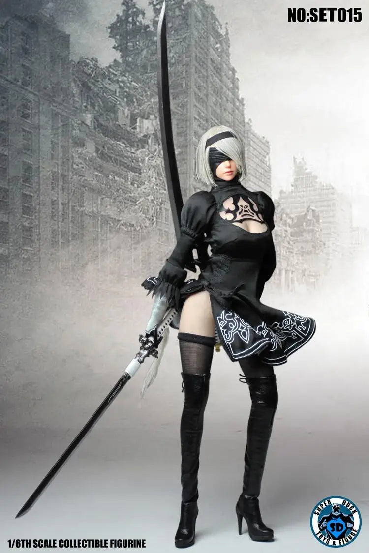 SUPER DUCK SET015 1/6 Nier: Automata Yorha 2B Head Sculpt & Clothing Sets Accessory For 12Inch Action Figure Model For Fans