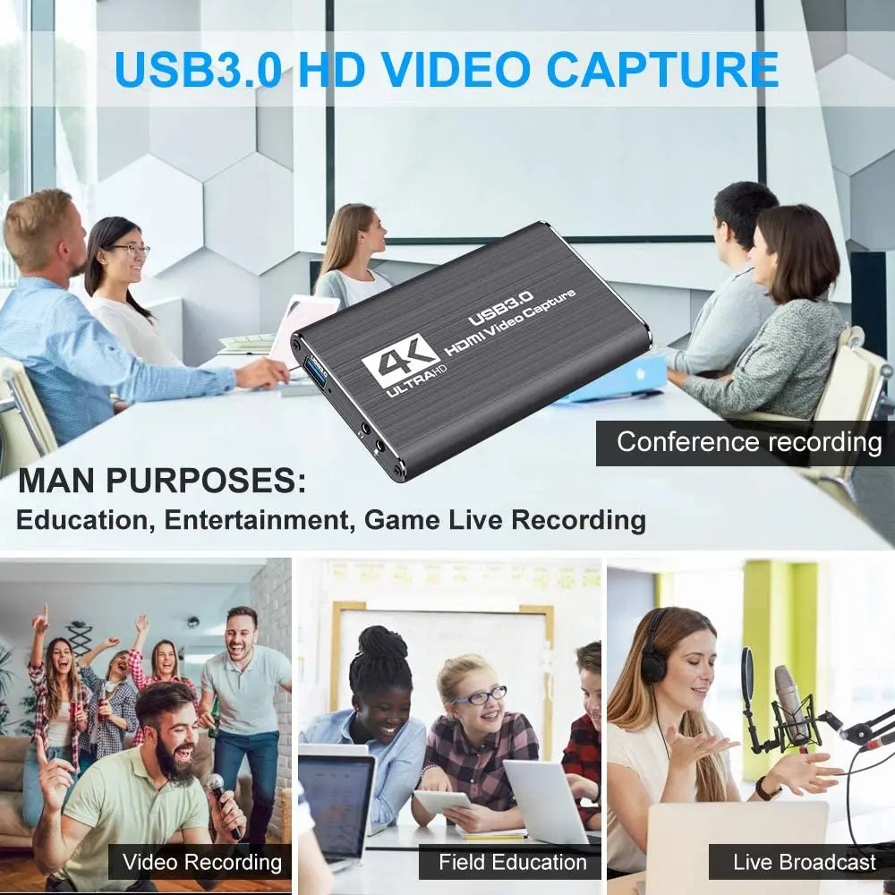 Navceker USB 3.0 HDMI Game Capture Card 1080P 4K placa de video Reliable streaming Adapter For Live Broadcasts Video Recording