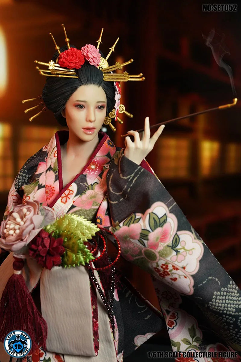 In Stock SET052 1/6 Japanese Geisha Oiran Japanese Sengoku Head Sculpt Kimono Costume Clothes Set Model for 12'' Body