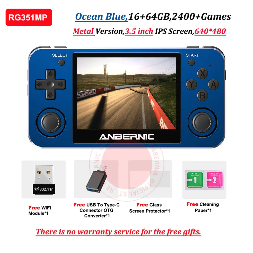 ANBERNIC RG351MP Portable Game Player Pocket Game Machine 3.5 Inch IPS Screen Support  Games External Wifi 64G 2400 Games