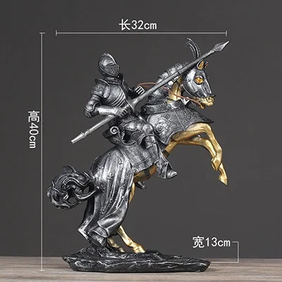 Fashion European Vintage Roman Soldier Cavalry Figurines Miniatures Living Room Warrior Statue Home Decor Artificial Ornament