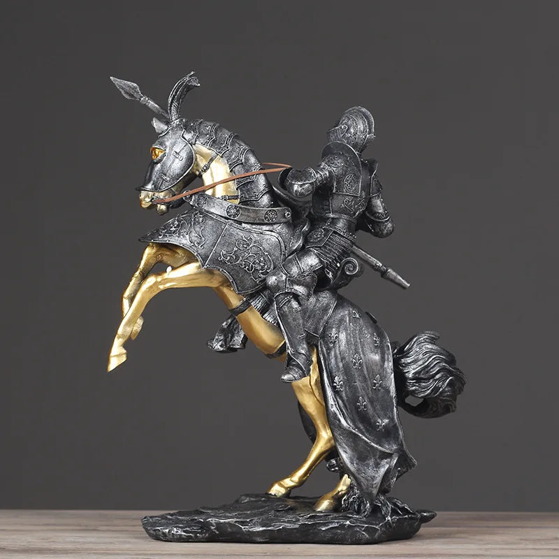 Fashion European Vintage Roman Soldier Cavalry Figurines Miniatures Living Room Warrior Statue Home Decor Artificial Ornament