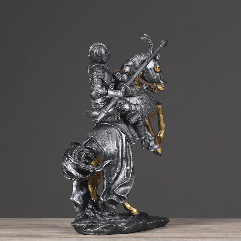 Fashion European Vintage Roman Soldier Cavalry Figurines Miniatures Living Room Warrior Statue Home Decor Artificial Ornament
