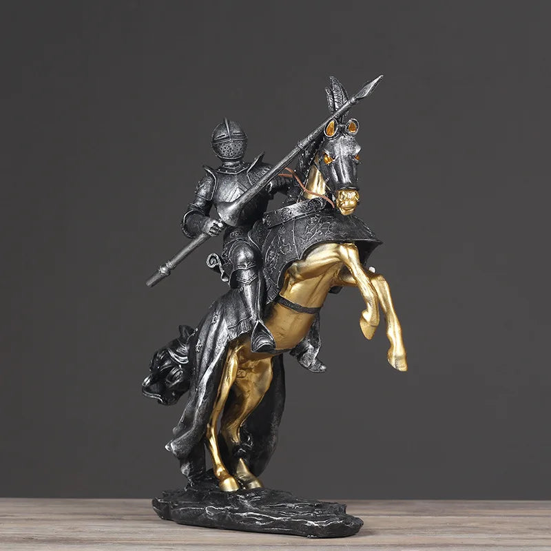 Fashion European Vintage Roman Soldier Cavalry Figurines Miniatures Living Room Warrior Statue Home Decor Artificial Ornament