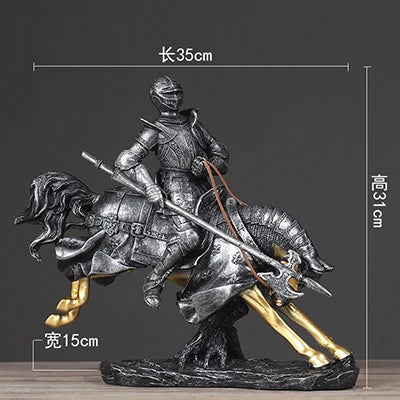 Fashion European Vintage Roman Soldier Cavalry Figurines Miniatures Living Room Warrior Statue Home Decor Artificial Ornament