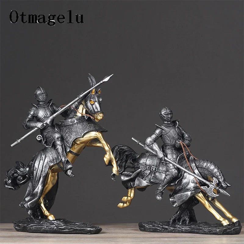 Fashion European Vintage Roman Soldier Cavalry Figurines Miniatures Living Room Warrior Statue Home Decor Artificial Ornament