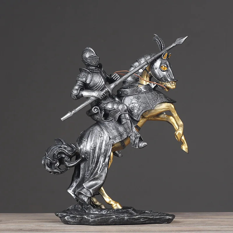 Fashion European Vintage Roman Soldier Cavalry Figurines Miniatures Living Room Warrior Statue Home Decor Artificial Ornament