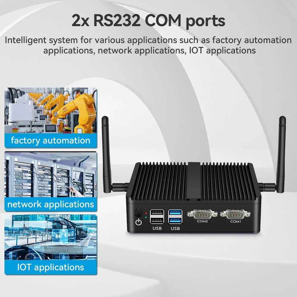 XCY Fanless Mini PC Intel Celeron J6412 N5105 2x GbE LAN 2x RS232 HDMI VGA WiFi 4G LTE Windows 10 Linux Industrial Computer