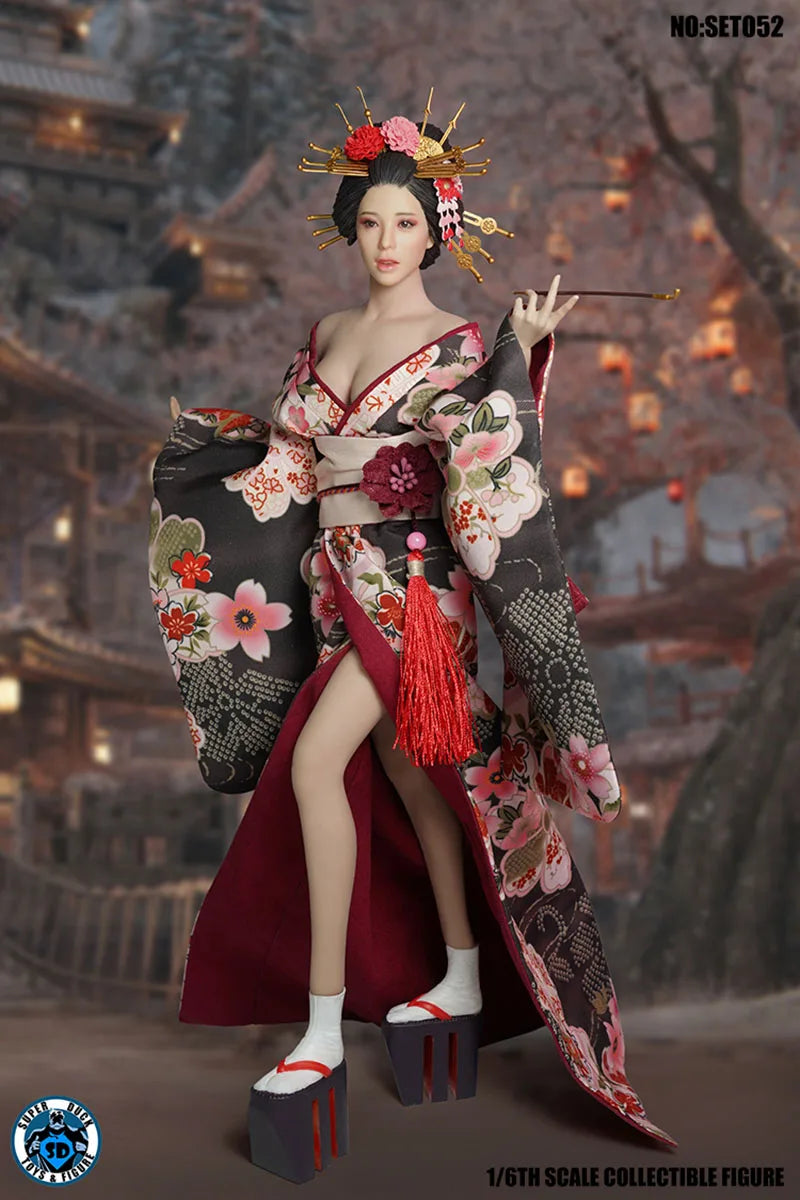In Stock SET052 1/6 Japanese Geisha Oiran Japanese Sengoku Head Sculpt Kimono Costume Clothes Set Model for 12'' Body