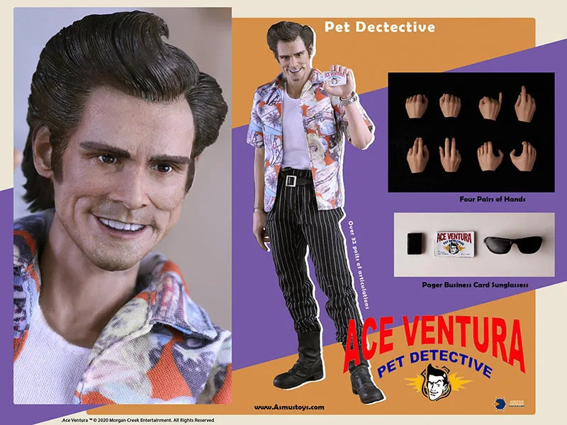 In Stock 1/6 Scale Asmus Toys ACE01 Pet Detective Jim Carrey Head Body Clothes 12 inches Action Figure Model for Fans Gifts