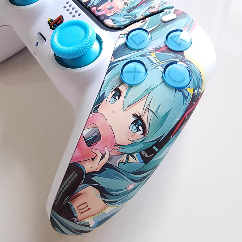 Sony PS5 original controller modified and upgraded with Hall effect TMR joysticks: Hatsune Miku edition