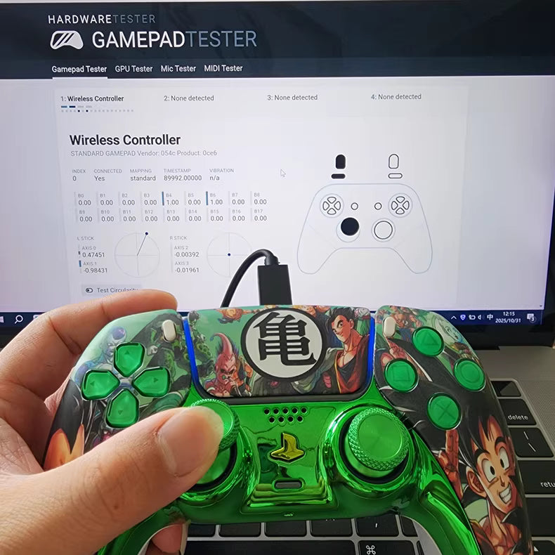Sony original PS5 controller modified and upgraded with Hall effect TMR joysticks: Goku (Dragon Ball Z theme)