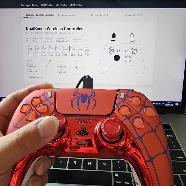 Sony original PS5 controller modified and upgraded with Hall TMR joysticks: Flame Spider edition.