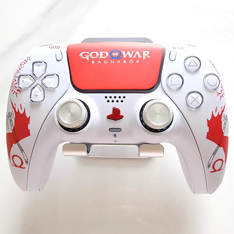 Sony PS5 original controller modified and upgraded with Hall effect TMR joysticks: Blood Red God of War edition.