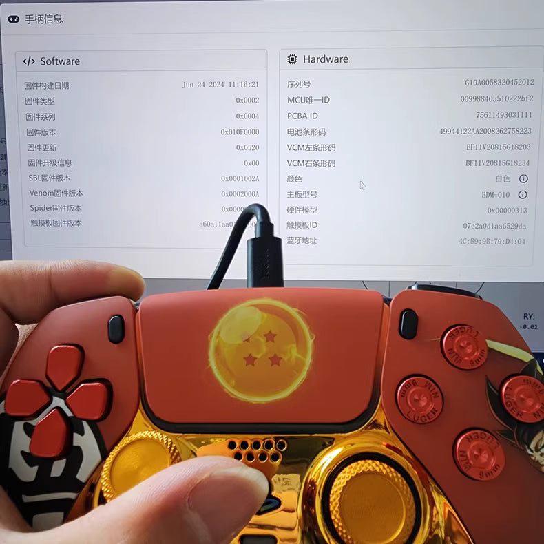 Sony PS5 original controller modified and upgraded with Hall effect TMR joysticks: Dragon Ball Goku theme.