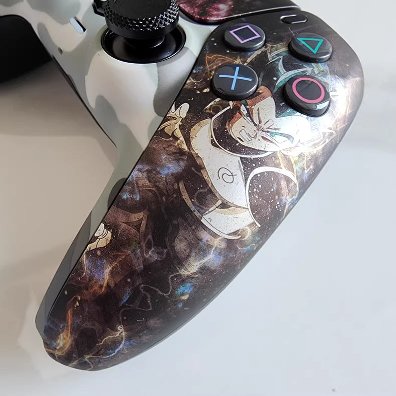 Sony original PS5 controller modified and upgraded with Hall TMR joysticks: Vegeta and Goku design.