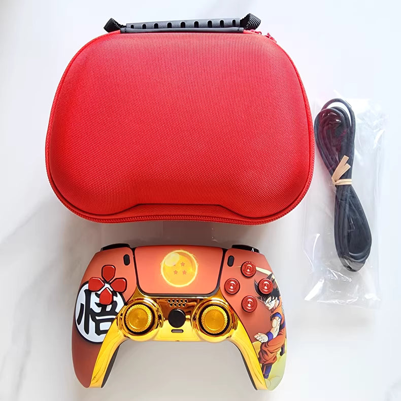 Sony PS5 original controller modified and upgraded with Hall effect TMR joysticks: Dragon Ball Goku theme.