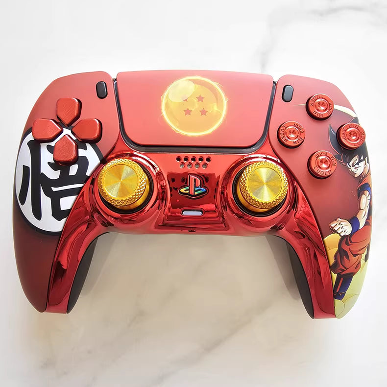 Sony PS5 original controller modified and upgraded with Hall effect TMR joysticks: Dragon Ball Goku theme.