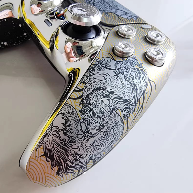 Sony PS5 Original Controller Upgrade with Hall TMR Joystick: Crane Dance Silver Dragon