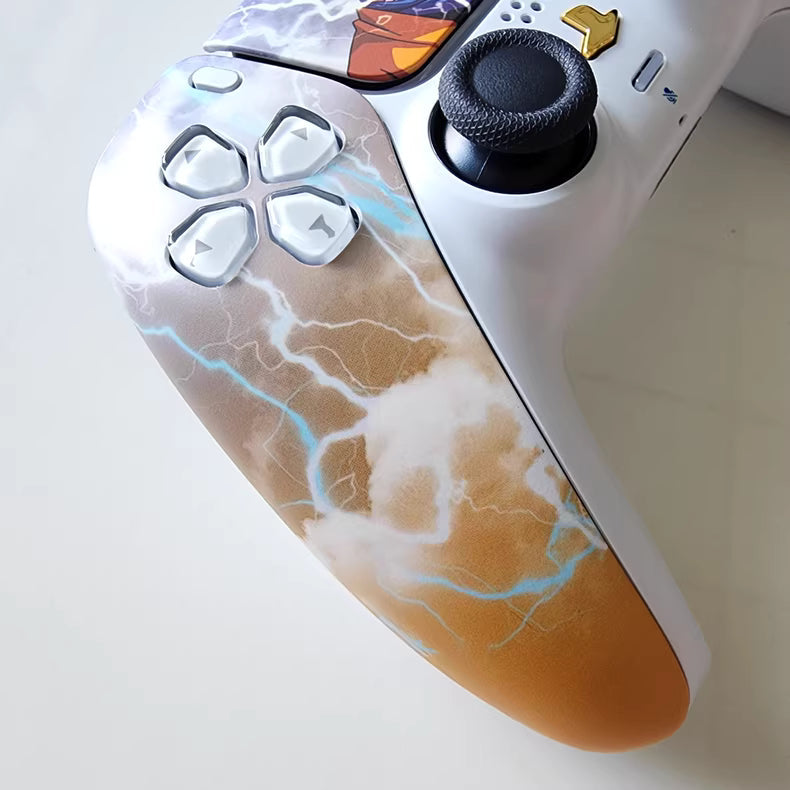 Sony original PS5 controller modified and upgraded with Hall effect TMR joysticks: Lightning Goku edition.