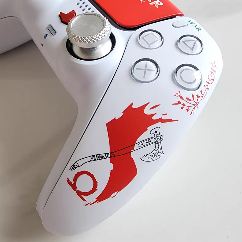 Sony PS5 original controller modified and upgraded with Hall effect TMR joysticks: Blood Red God of War edition.
