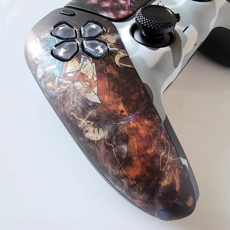 Sony original PS5 controller modified and upgraded with Hall TMR joysticks: Vegeta and Goku design.