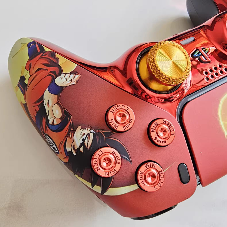 Sony PS5 original controller modified and upgraded with Hall effect TMR joysticks: Dragon Ball Goku theme.
