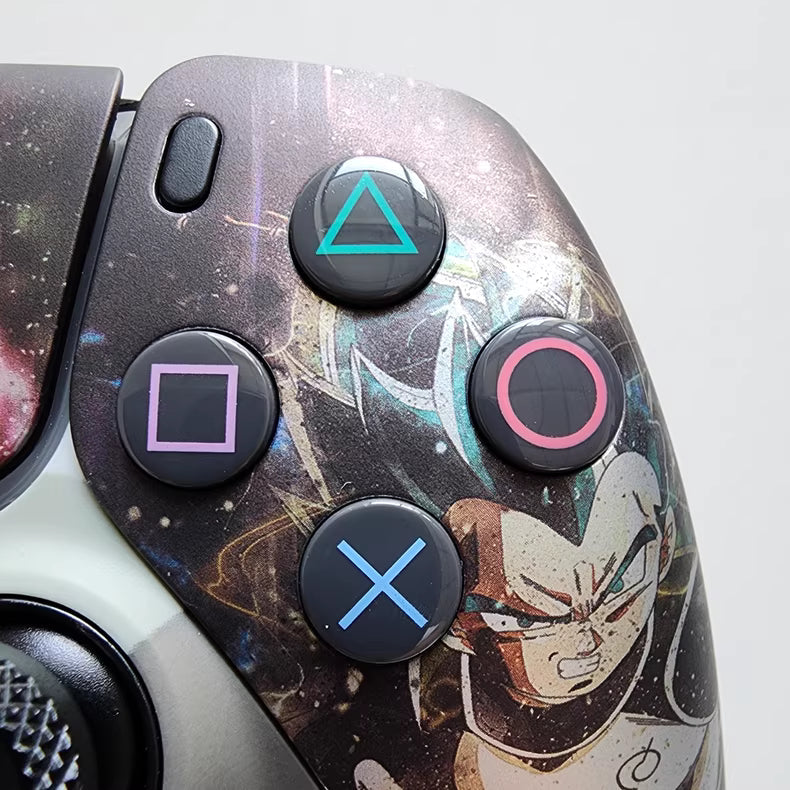 Sony original PS5 controller modified and upgraded with Hall TMR joysticks: Vegeta and Goku design.