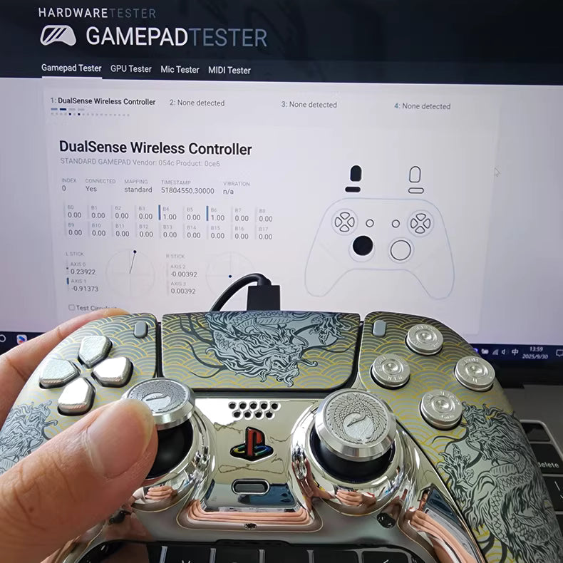 Sony PS5 Original Controller Upgrade with Hall TMR Joystick: Crane Dance Silver Dragon