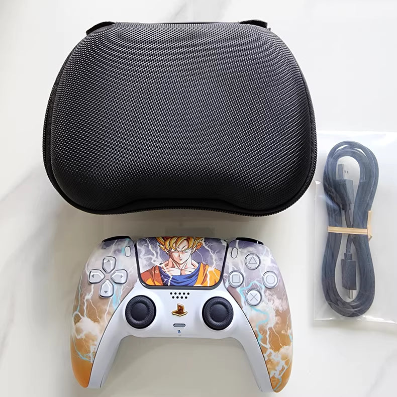 Sony original PS5 controller modified and upgraded with Hall effect TMR joysticks: Lightning Goku edition.
