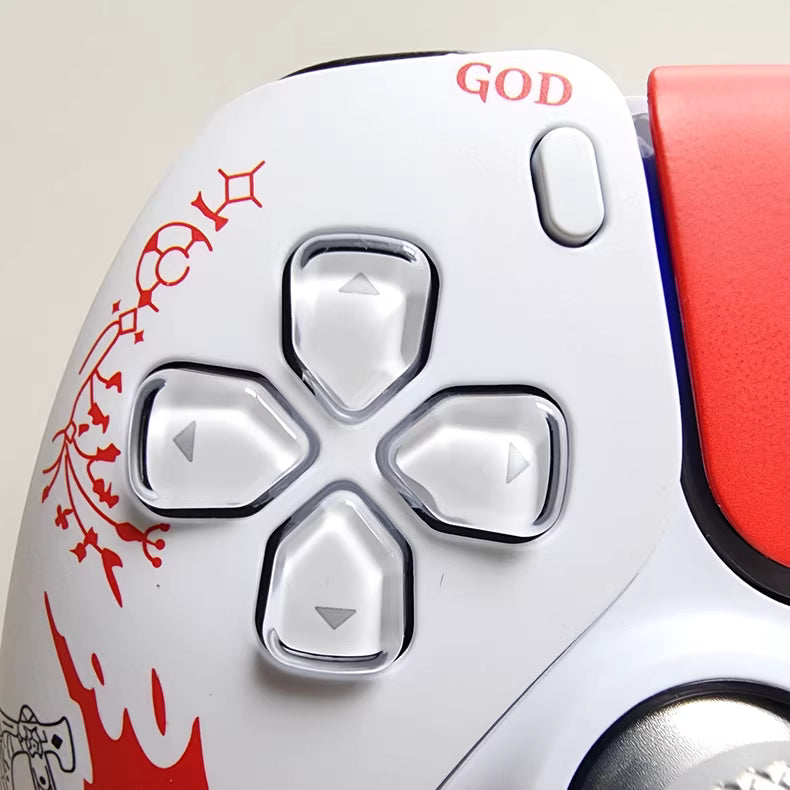 Sony PS5 original controller modified and upgraded with Hall effect TMR joysticks: Blood Red God of War edition.