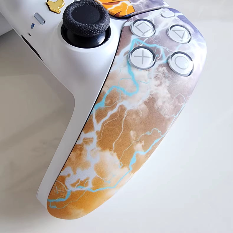 Sony original PS5 controller modified and upgraded with Hall effect TMR joysticks: Lightning Goku edition.