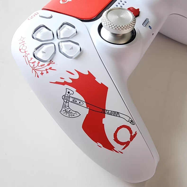 Sony PS5 original controller modified and upgraded with Hall effect TMR joysticks: Blood Red God of War edition.