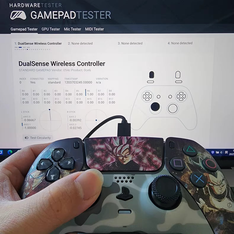 Sony original PS5 controller modified and upgraded with Hall TMR joysticks: Vegeta and Goku design.