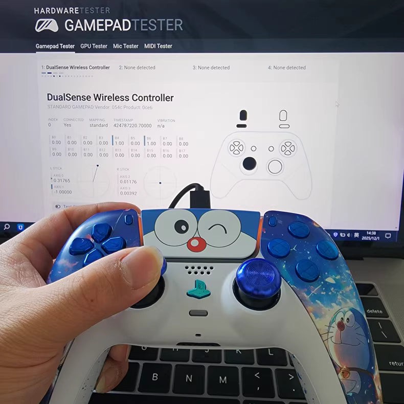 Sony original PS5 controller upgraded with Hall effect TMR joystick: Doraemon