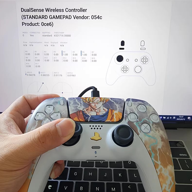 Sony original PS5 controller modified and upgraded with Hall effect TMR joysticks: Lightning Goku edition.
