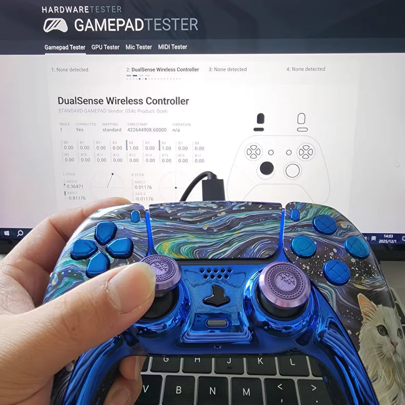 Sony original PS5 controller modified and upgraded with Hall TMR joystick: Van Gogh's Cat
