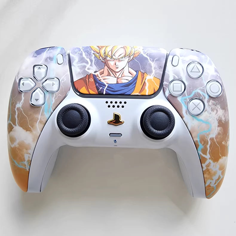 Sony original PS5 controller modified and upgraded with Hall effect TMR joysticks: Lightning Goku edition.