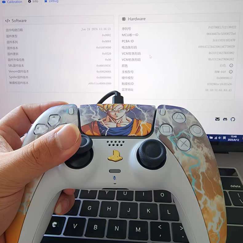 Sony original PS5 controller modified and upgraded with Hall effect TMR joysticks: Lightning Goku edition.