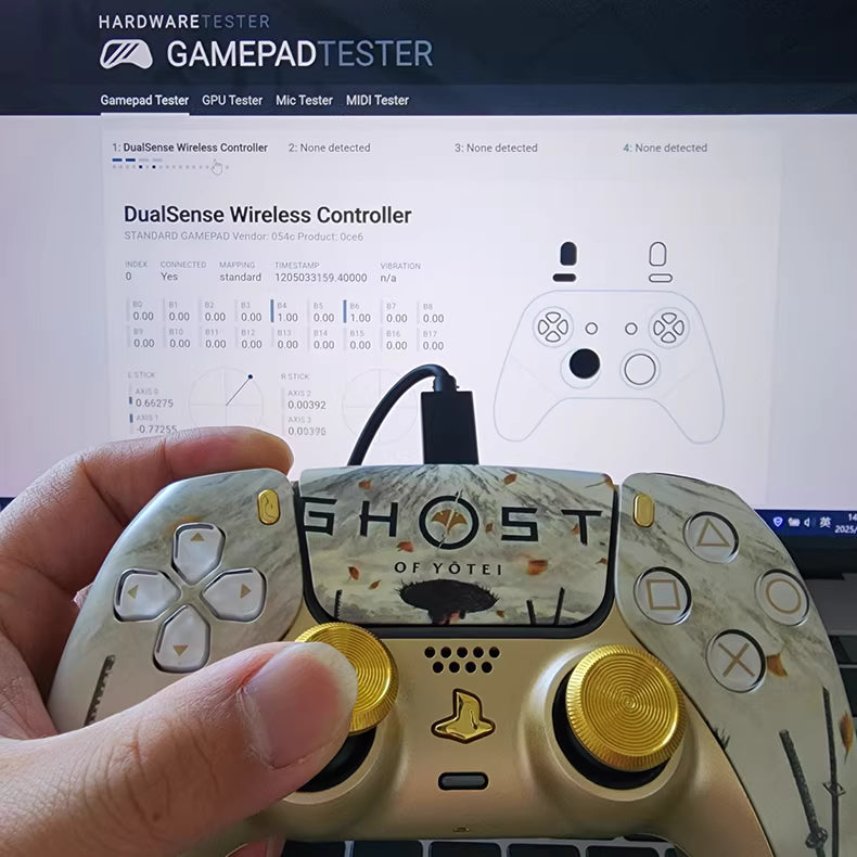 Sony original PS5 controller modified and upgraded with Hall TMR joysticks: Yangtishan Golden Soul edition.
